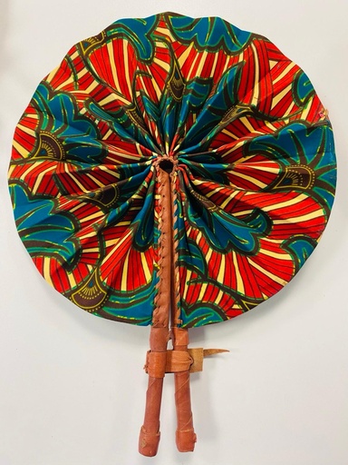 [F2606-10] Fächer rot mit blauen Blumen